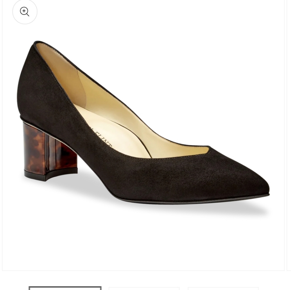 Sarah Flint Black Suede Heels with Tortoise Block Heel